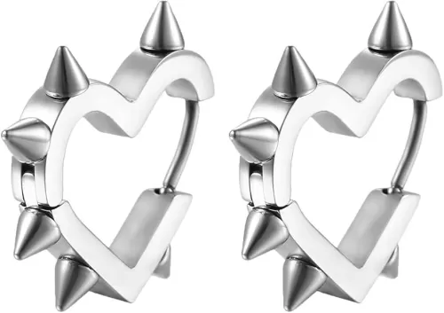 Y2K Spiky Heart Hoop Earrings for Women - Emo Punk Earrings, Black Spike Earrings - Stainless Steel Hoop Earrings, Gothic Jewelry
