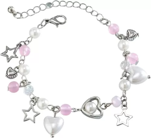 Y2k Star Heart Pearl Bracelets Star Heart Charms Aesthetic Grunge Punk Jewelry