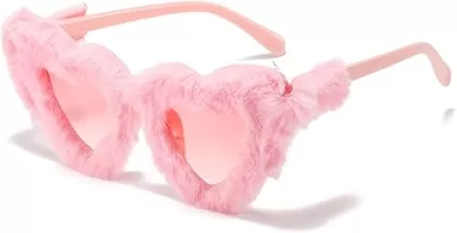 YAMEIZE Women Plush Heart Shape Sunglasses Punk Velvet Fuzzy UV400 Protection Cat Eye Glasses for Women Men Cosplay Party