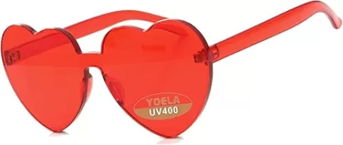 Yoela Heart Thick Oversized Rimless Sunglasses One Piece Heart Shape Eyewear Colored Sunglasses for Women