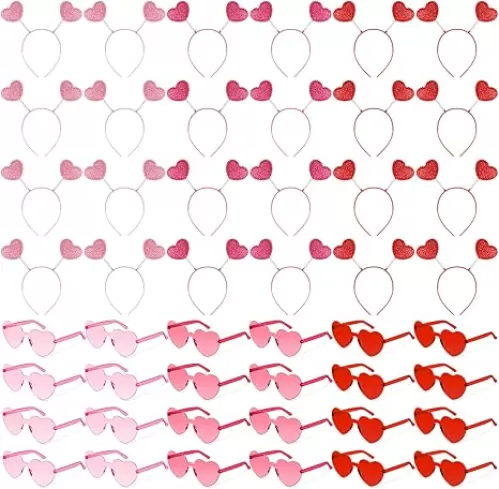 Yunsailing 48 Pcs Valentines Heart Head Boppers Headbands and Heart Sunglasses for Party Accessories