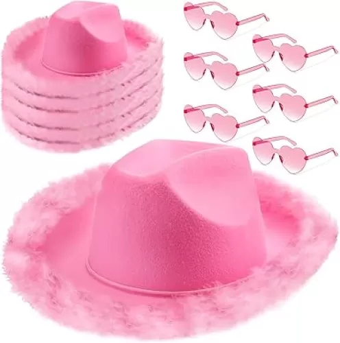 Zhanmai Cowgirl Hat with Feather Boa and Heart Sunglasses Set for Girls Bachelorette Party, Costume Party
