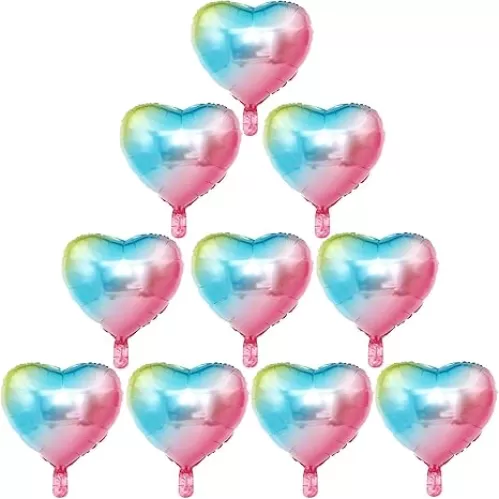 [10 Pack] Heart Shape Foil Balloons, 18" Mylar Balloons Aluminum Foil Decorations for Birthday Party/Wedding/Engagement Party/Celebration/Holiday/Show/Party Activities (Pink Bule Gold)
