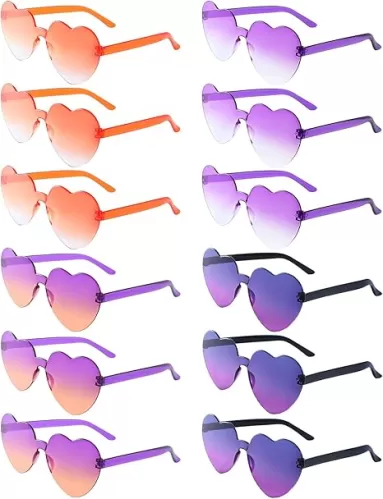 12 Pairs Heart Shaped Sunglasses Candy Color Rimless Fun Heart Glasses for Women Party Favors