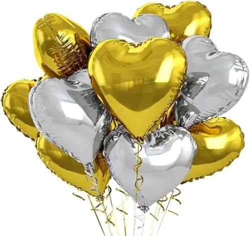 12 pcs Gold Silver Heart Foil Balloons, 18 Inch Heart Shaped foil Love Balloon for Wedding Decoration Party Balloon Birthday