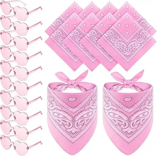 12 Set Paisley Bandanas and Heart Glasses Cowboy Novelty Bandanas Rimless Transparent Heart Sunglasses for Women Men Western