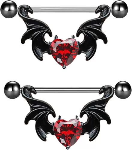 14G 316L Surgial Steel Halloween Devil Heart Nipple Rings Bat Dragon Wings Nipple Piercing Jewelry