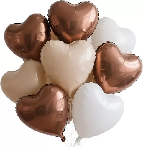 18 Inch Beige White Brown Heart Balloons, 12Pcs Apricot Beige Foil Heart Shaped Balloons, Boho Cream Nude Neutral Helium Balloons for Valentines, Engagement, Brithday, Baby Shower, Wedding Decorations