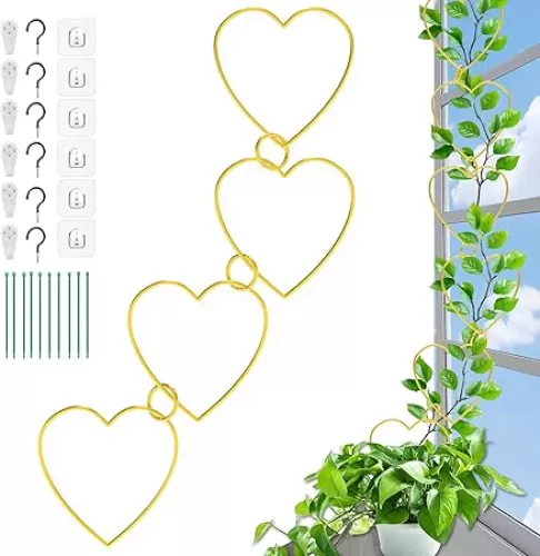 20 Pcs Trellis for Climbing Plants Indoor Outdoor, Chain Trellis, Plant Trellis, Garden Plant Wall Trellis, Vine Support Houseplant Accessories for Monstera, Pothos, Ivy, Climbing Plants (Gold Heart)