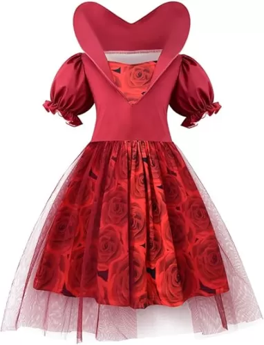2024 Kids Girls Red Heart Queen Costume, 9-14Y