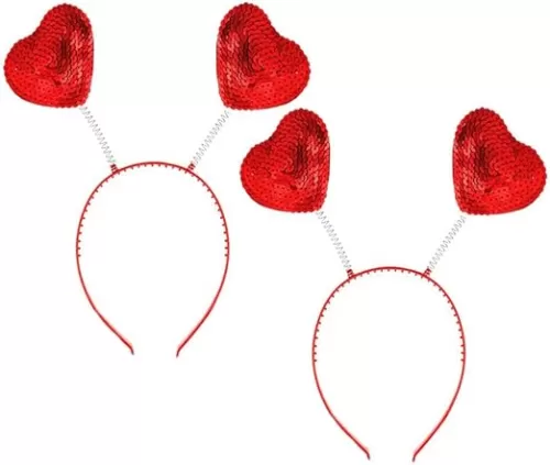 2Pcs Red Sequin Heart Headband Valentine’s Day Love Headband Shaped Heart Sequin Headbands Party Hair Clips Accessories for Holiday Festivals