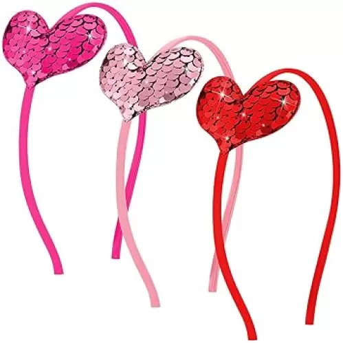 3 Pcs Valentine's Day Heart Headband Red Pink Heart Glitter Sequin Hairbands Red Pink Glitter Sequin Hairbands for Wedding Women Party Supplies Gift