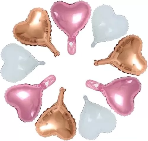 30 pcs Rose gold Pink White Heart Foil Balloons, 10 Inch Heart Shaped foil Balloons Love Balloons for Wedding Decoration Party Balloons Birthday