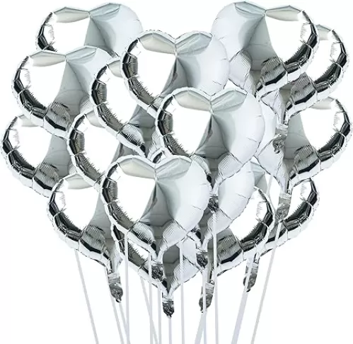 30 pcs Silver Heart Balloons 18" a bunch of Heart Love Foil Helium Balloons, Helium Support Valentines Day Birthday Wedding Bridal Engagement Party Anniversary Mother's Day Decorations
