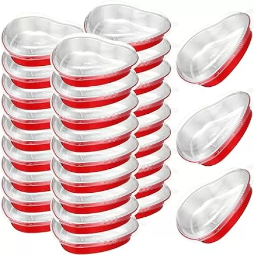 30 Pcs Valentine's Day 23 Oz Large Foil Heart Shaped Cake Pans Oven Safe Disposable Red Aluminum Foil Pans with Lids for Kitchen Valentine Day Birthday Wedding Party Cakes Baking Supply