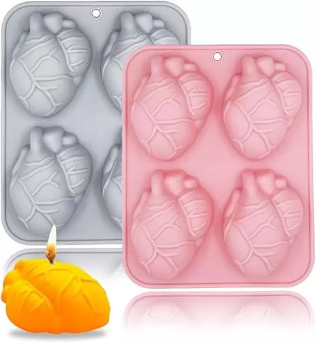 3D Human Heart Silicone Molds, 2 Pack Realistic Halloween Organ Shapes Silicone Muffin Molds for Chocolate Pudding Dessert Jelly Handmade Soap Candle for Halloween Party Props