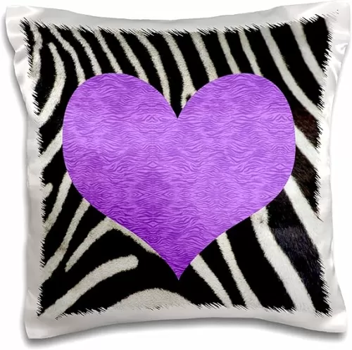 3dRose Punk Rockabilly Zebra Animal Stripe Purple Heart Print - Pillow Case, 16 by 16-inch (pc_20390_1)