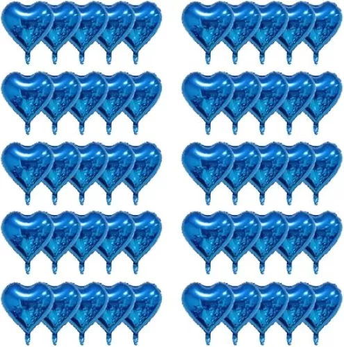 50 Pcs 10 inch Blue Heart-Shaped Balloons Foil Mylar Balloons for Birthday Wedding Engagement Valentine's Day Decoration Party Supplies