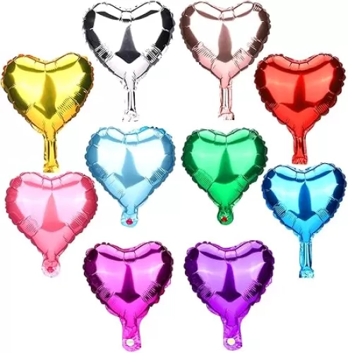 50pcs 10 Inch Heart Balloons Foil, Multicolored Heart Shaped Balloons Colorful Aluminum Foil Mylar Holiday Balloons Decoration for Party Supplies, Birthday, Wedding, Baby Shower, Anniversaries