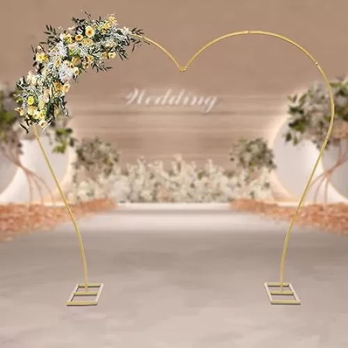 8.7 * 7.7ft Heart-Shaped Arch Stand, Garden Arch with Base, Metal Arch Backdrop Stand for Wedding Graduation Season Parties, Anniversary Background Decoration (Gold)