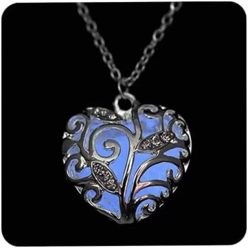 Aimimier Luminous Heart Necklace Halloween Fluorescent Stone Necklace Glow in The Dark Accessories for Women