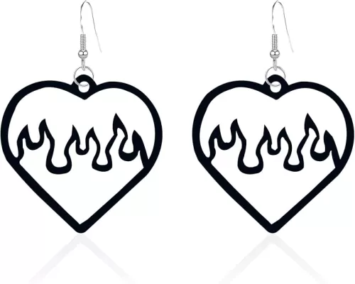 Anmpab Colorful Red Flame Fire Acrylic Earrings Punk Fire Heart Burning Dangle Drop Transparent Funny Geometric Acrylic Flame Earrings for Women