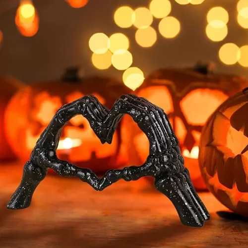 Aoligrace Black Skeleton Heart Hands Sculpture, Halloween Decorations for Living Room Bedroom Bookshelf Coffee Table Centerpieces Mantel Display Ornaments, Spooky Gothic Home Decor