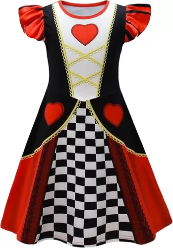AOVCLKID Red Hearts Princess Costume Queen Dress for Girls Birthday Party Dress Halloween Cosplay Outfits