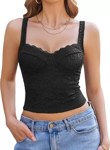 Avidlove Summer Lace Tank Tops Sweetheart Neck Crop Top Sleeveless Adjustable Strap Going Out 2025 Cami