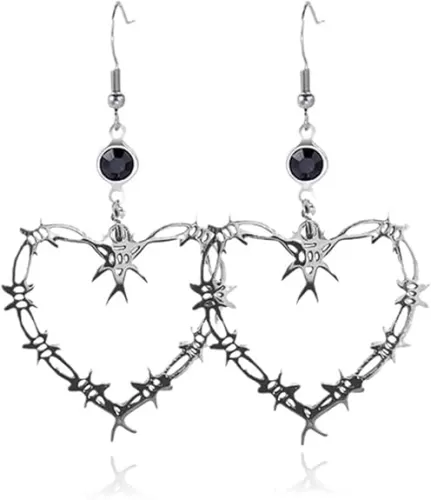 Barbed Wire Earrings Metal Thorn Rose Gothic Punk Rock Heart Vintage Earrings Metal Mesh Dangle Drop Earrings Gothic Thorn Heart for Women Halloween Jewelry
