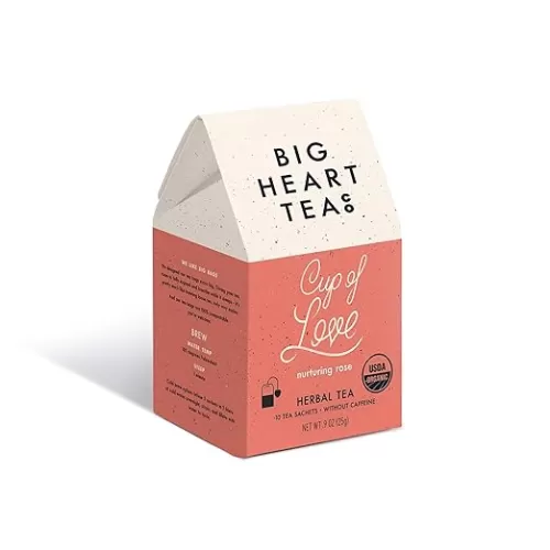 Big Heart Tea Co. Tea Bags - Cup of Love Red Rose - Certified Organic, Floral Ayurvedic Herbal Decaf Tea in Zero Plastic Sachets with Small Batch Ground Herbs, Adaptogenic Tulsi, 10 Tea Bags
