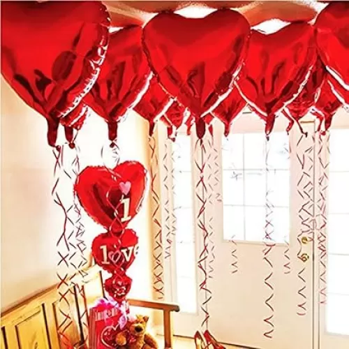 BinaryABC Foil Balloons, LOVE Heart Shape Helium Valentines Wedding Birthday Party Decorations, Approx, 45cm, 10 pieces(Red)
