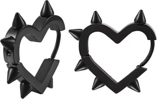 Black Heart Earrings as Christmas Gifts for Woman, Spike Earrings as Emo Accessories Gothic Jewelry, Punk Grunge Jewelry Goth Y2K Accessories as Perfect Edgy Gifts from Pealicious