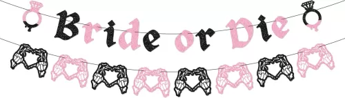 Bride or Die Bachelorette Banner, Gothic Engagement Banner with Skeleton Heart Garland for Halloween Bride to be Bridal Shower Decoration