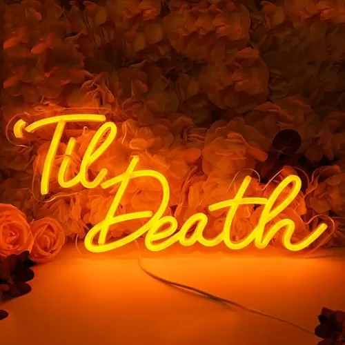 Britrio Til Death Neon Light Sign for Halloween Wedding Party Engagement Bridal Shower Banner, Bedroom Wall Decor Light 5V USB Powered with Switch 17 IN Orange