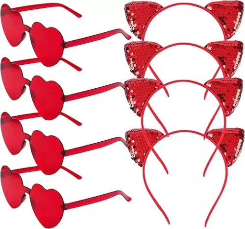 Bylion 8 Pieces Valentine's Day Heart Shape Sunglasses and Heart Head Boppers Headbands for Party Props Holiday Costume