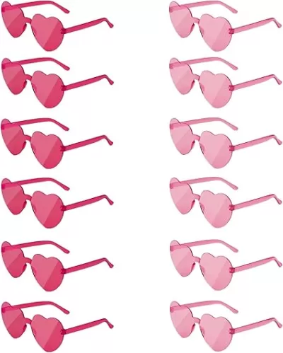 cabecade 12 Pairs Heart Shaped Sunglasses for Women Girls Rimless Transparent Heart Glasses Eyewear for Party