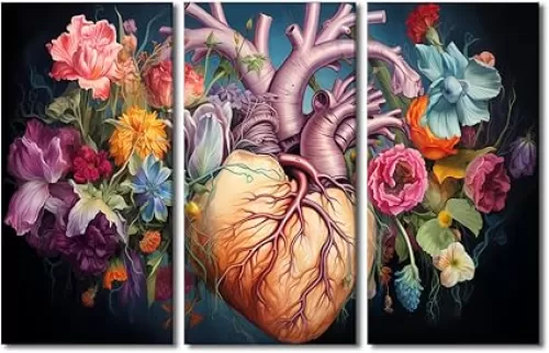 Canvas Wall Art for Bedroom Anatomical Heart Prints for Wall Decor 3 Panels Wall Art Framed Art Wall Decor Family Wall Decor Modern Artwork for Walls Halloween Decorations Gift, 42x28 Inch