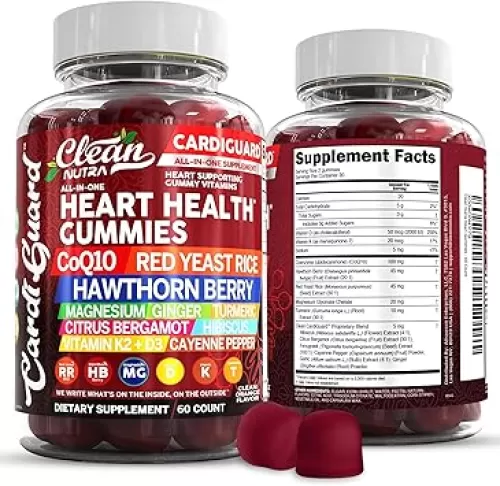 Clean Nutraceuticals Coq10 Gummies | Red Yeast Rice Hawthorn Berry Ginger Turmeric Citrus Bergamot Hibiscus Vitamin K2+D3 Magnesium Glycinate Cayenne Pepper Fenugreek Orange Flavor CardiGuard