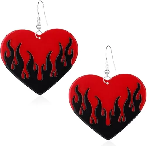 Colorful Flame Acrylic Earrings Punk Fire Heart Burning Dangle Drop Earrings Funny Geometric Flame Earrings for Women