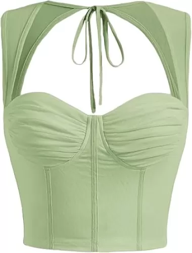 COZYEASE Women's Tie Back Sweetheart Neck Ruched Crop Tank Top Sleeveless Bustier Tops