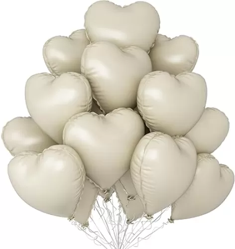 Cream Heart Balloons, 12Pcs 18 Inch Beige Foil Love Heart Shaped Neutral Balloons for Bridal Princess Engagement Party Boho Wedding Gender Reveal Anniversary Birthday Valentines Day Decorations