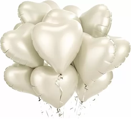 Cream Heart Balloons, 12PCS Cream Heart Shape Foil Balloons, 18inch Beige Foil Valentine's Day Balloons for Nude Neutral Love Balloon for Valentines Day White Wedding Brithday Decorations