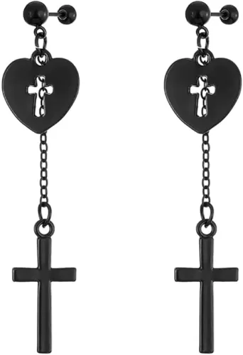 Cross Dangle Drop Earrings Unique Minimalist Punk Heart Cross Earrings for Women Punk Ball Studs Hypoallergenic Jewelry
