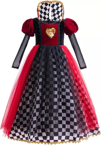 Dressy Daisy Toddler Little Girls Wonderland Red Heart Queen Halloween Costume Fancy Dress Party Outfit Crown Accessories Set