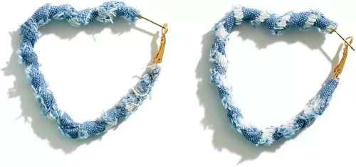 Dreuyet Exaggerated Denim Hoop Earrings for Women Fahion Punk Big Star Heart Circle Round Triangle Statement Earrings Cool Fabric Casual Street Style Earrings Chic Blue Jean Denim Geometric Earrings