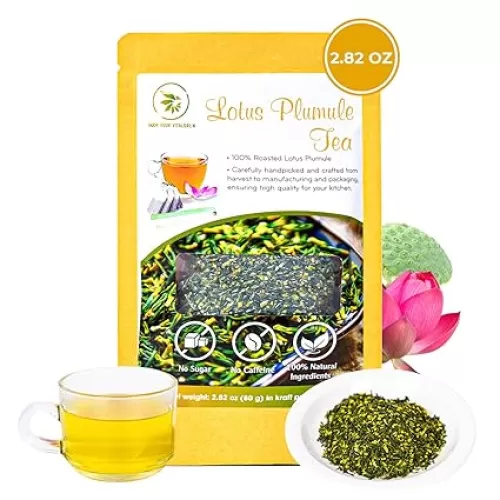 Dried Lotus Plumule, 2.82 Oz, Re-steep Lotus Seed Core Tea, Refreshing & Fragrant, Mind Calm & Relax, No Additives, No Caffeine, Vietnamese Roasted Lotus Seed Heart, Vacuum Sealed