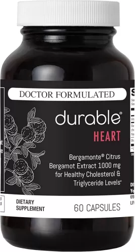 Durable Heart - Extra-Strength 1, 000 mg Bergamonte Citrus Bergamot +Olive Leaf Extract +Non-GMO Vitamin C – Natural Heart Health Supplement – Made in The USA (1 Bottle)