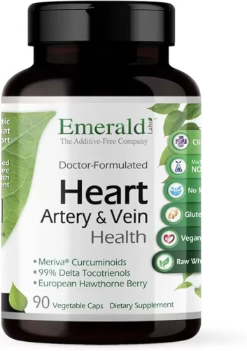 Emerald Labs Heart, Artery & Vein Health - Heart Health Support with Hawthorn Berry, Meriva Turmeric, Vitamin K2 as Vital Delta MK-7 & More - Gluten-Free - 90 Vegetable Capsules (30-Day Supply)