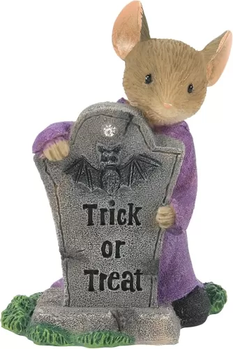 Enesco Tails with Heart Halloween Hide and Scream Mouse Behind Gravestone Figurine, 2 Inch, Multicolor